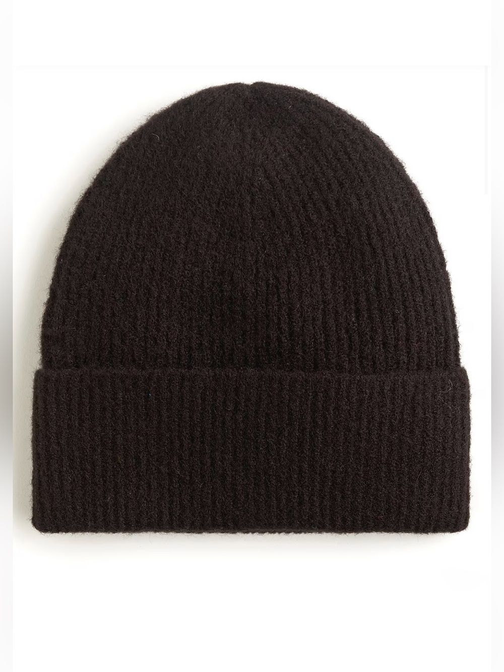 J.CREWβOS Black Ribbed Soft Wool Blend Knit Cuffed Beanie Full Scull Hat
